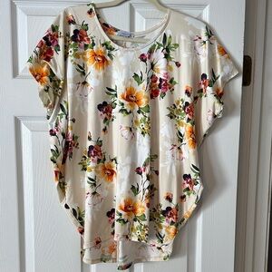 White Birch Floral Short Sleeve Top - Cream, Orange, Pink